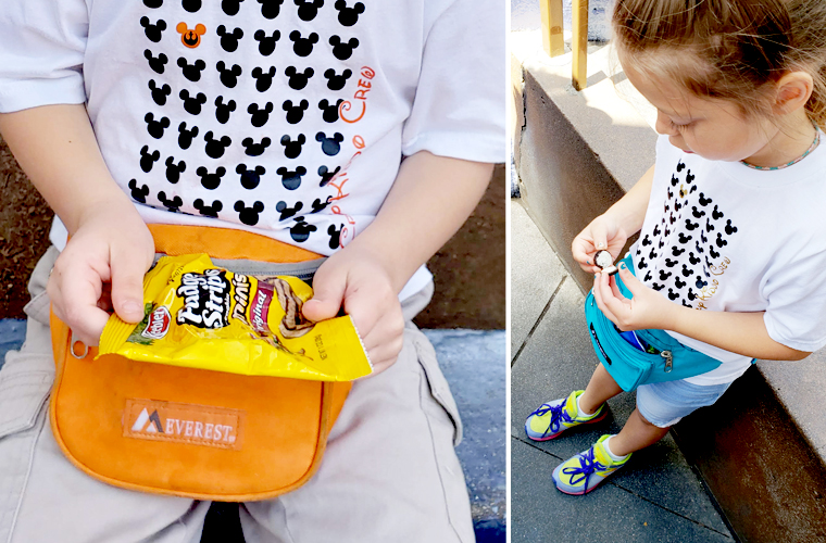 Disneyland tip: These "Snack Packs" are just fanny packs with treats kept inside them--help keep kids happy and not hungry at Disneyland.