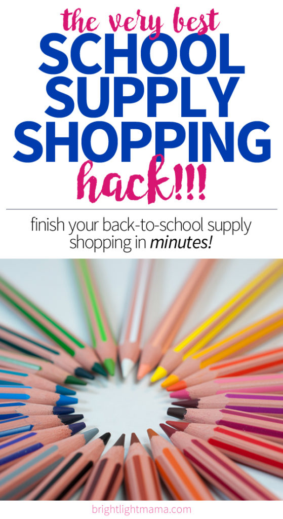 Pinterest image with colored pencils and text that reads the very best school supply shopping hack!