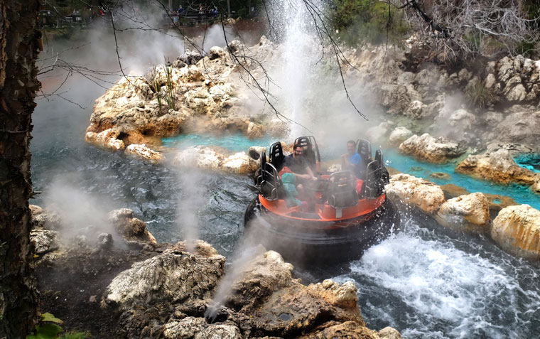 Family riding Grizzly River Rapids at Disney's California Adventure